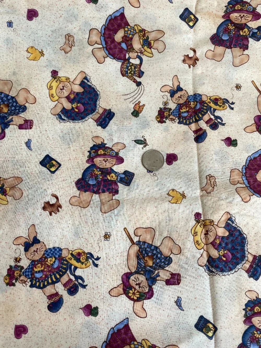 1 7/8y x 44” Vintage Bunny Kins Print Cotton Fabric Crafts Quilting